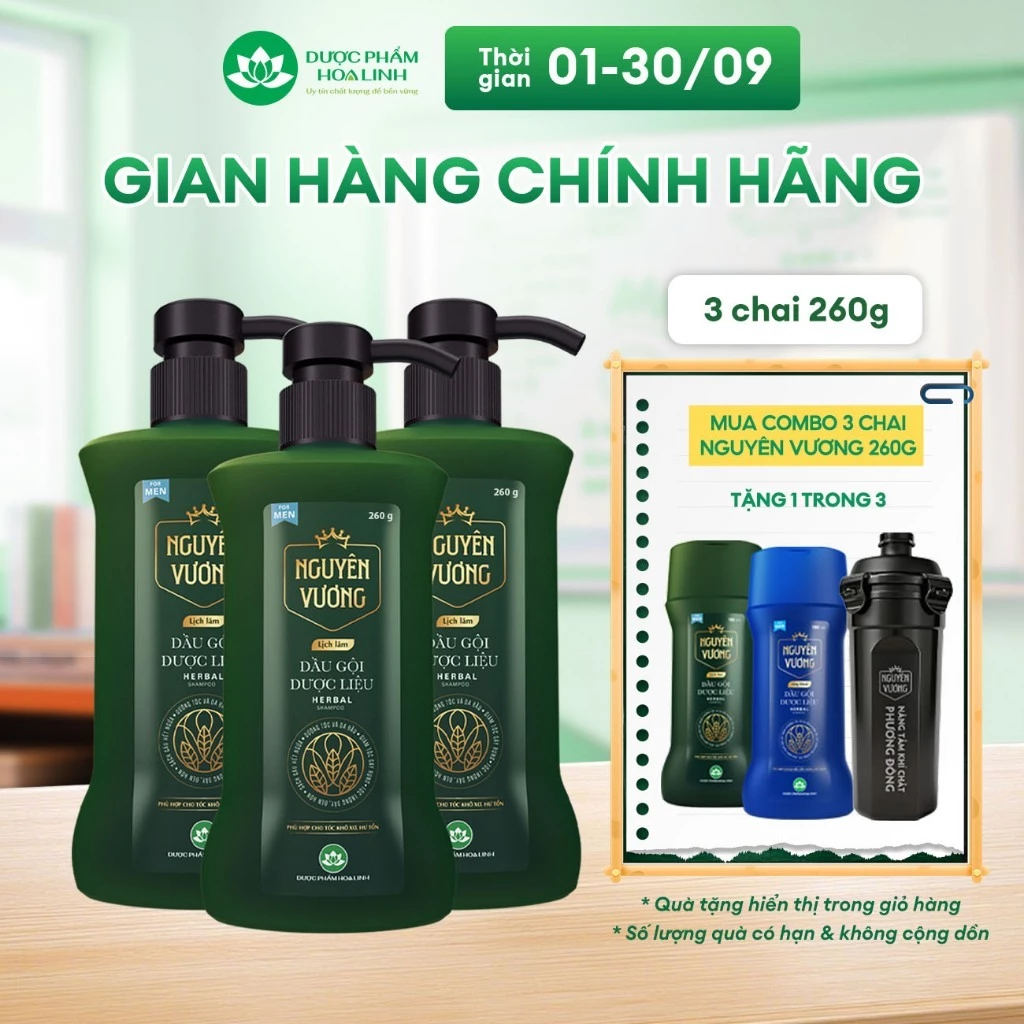 Combo 3 chai dầu gội dược liệu Nguyên Vương lịch lãm dành cho nam chai 260g - Dành cho tóc nam giới khô xơ, hư tổn