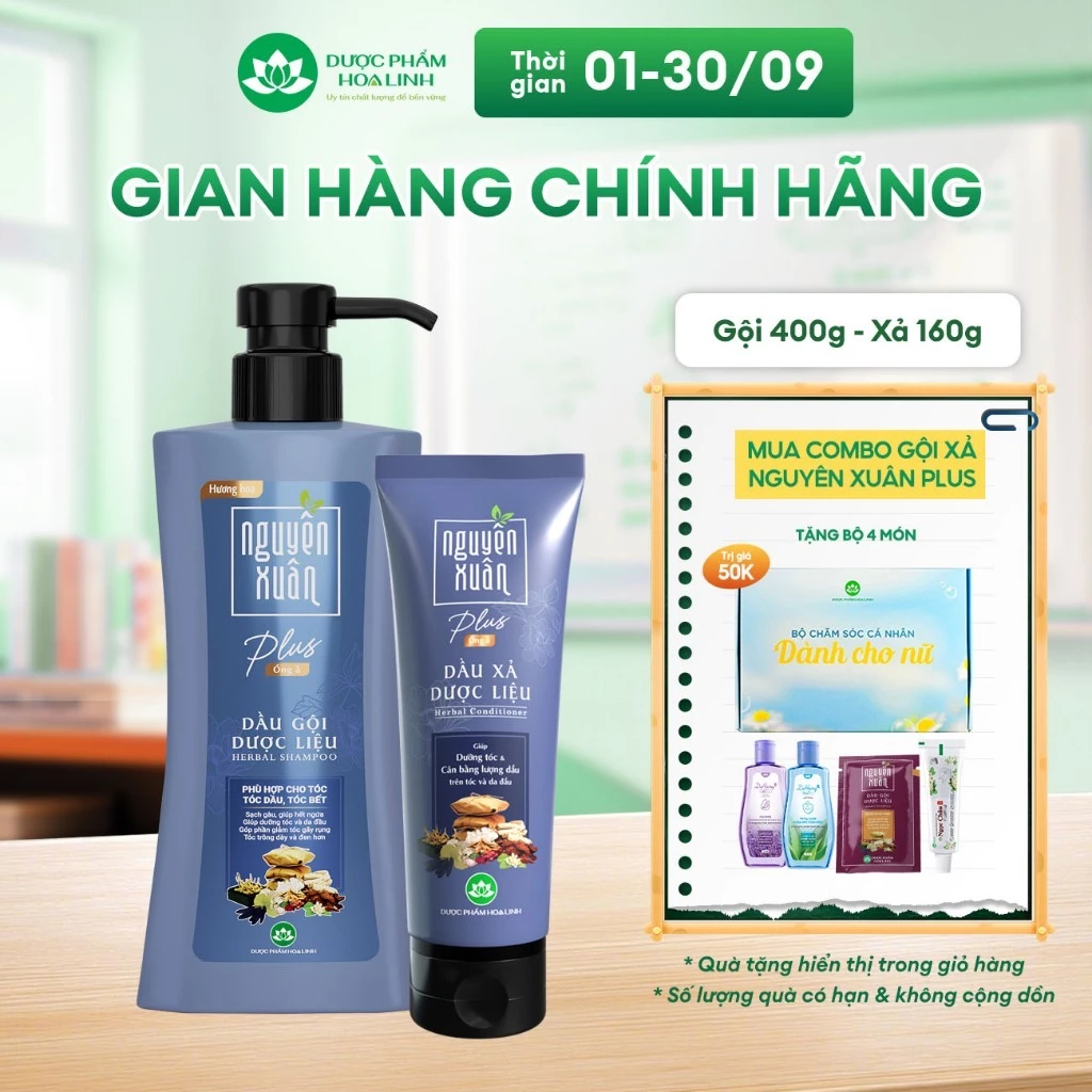 Bộ Dầu gội 365g và Dầu xả 160g Nguyên Xuân Plus Óng Ả - Dành cho tóc dầu bết