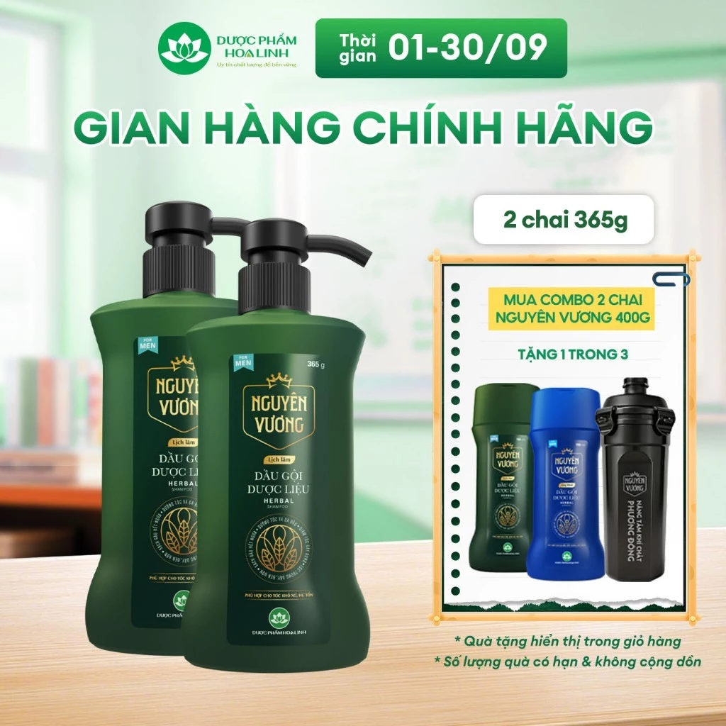 Combo 2 chai Dầu gội dược liệu Nguyên Vương lịch lãm dành cho nam chai 365g KM 35g - Dành cho tóc nam khô xơ, hư tổn