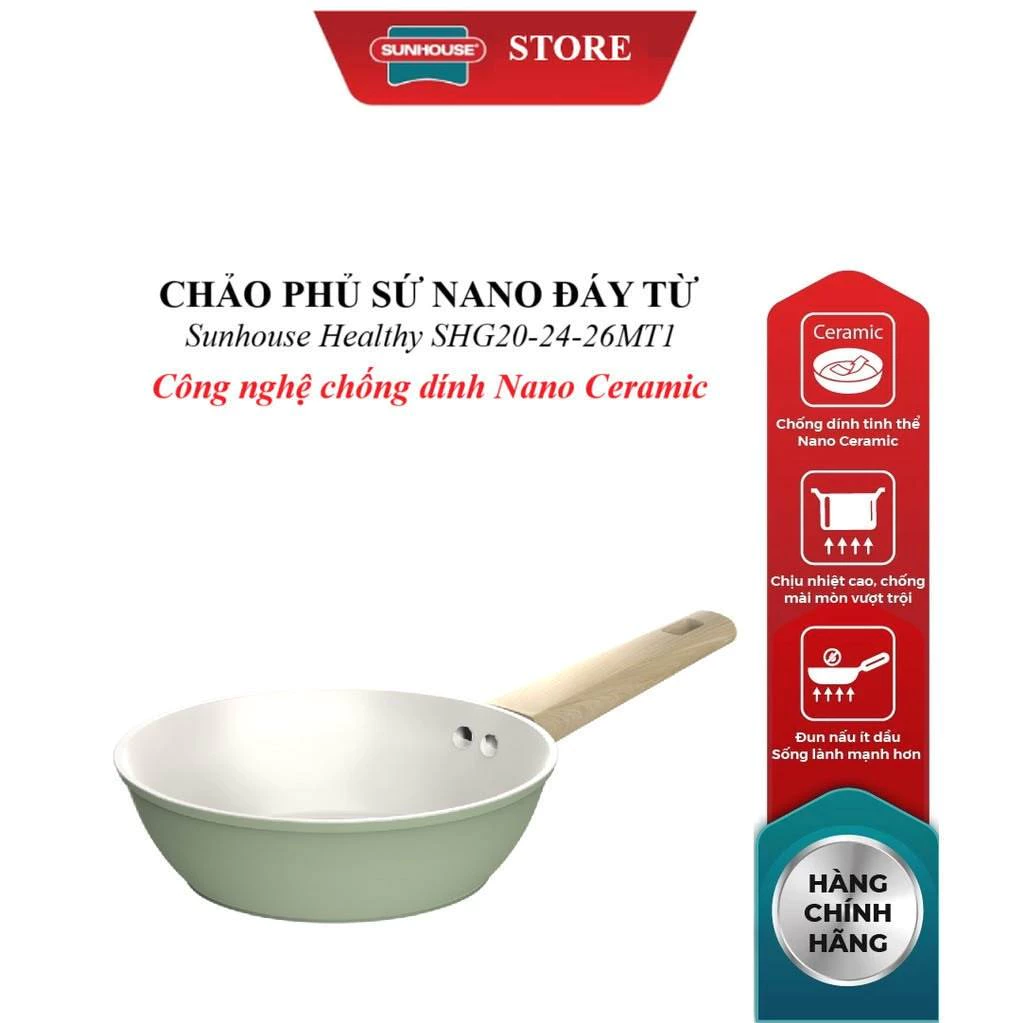 Chảo Phủ Sứ Nano Ceramic Đáy Từ SUNHOUSE Healthy - Model SHG20-24-26MT1
