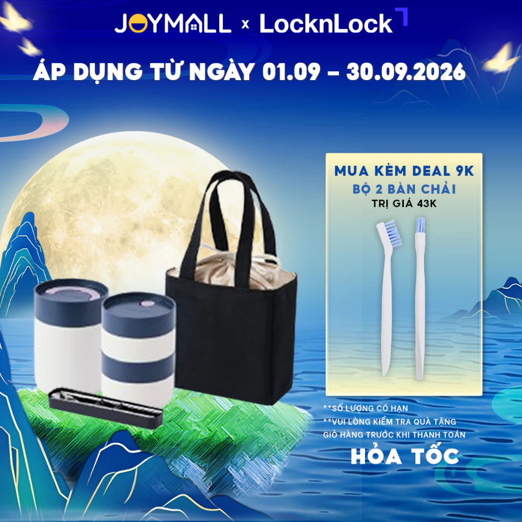 Bộ 3 Hộp Cơm LocknLock LHC8014IVY 1020ml, Hàng Chính Hãng, Kèm Muỗng Đũa Và Túi - JoyMall