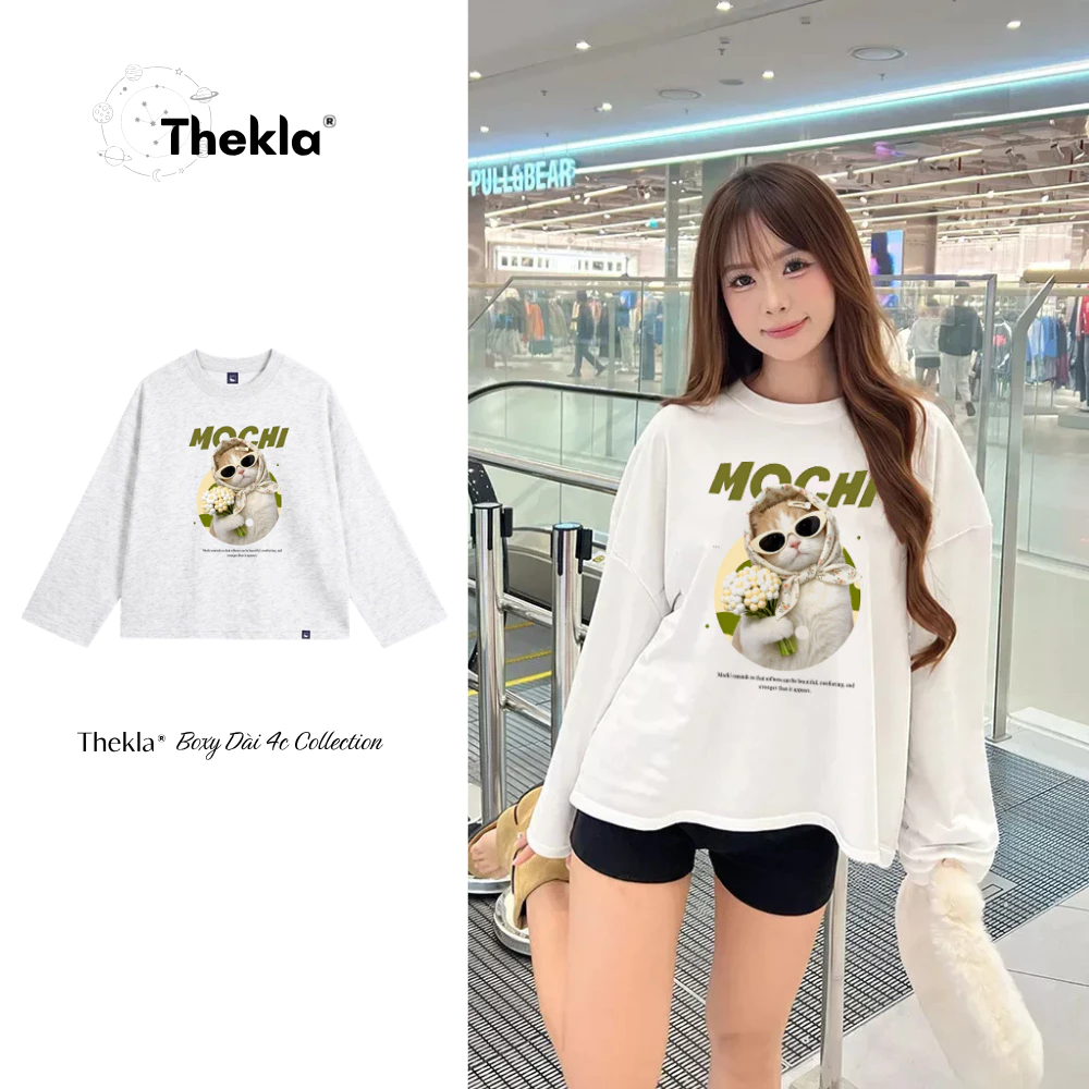 Áo Boxy Dài Tay THEKLA BST118 Mochi - Áo Phông Thu Đông Cotton 4 Chiều Dày Dặn Co Giãn Streetwear