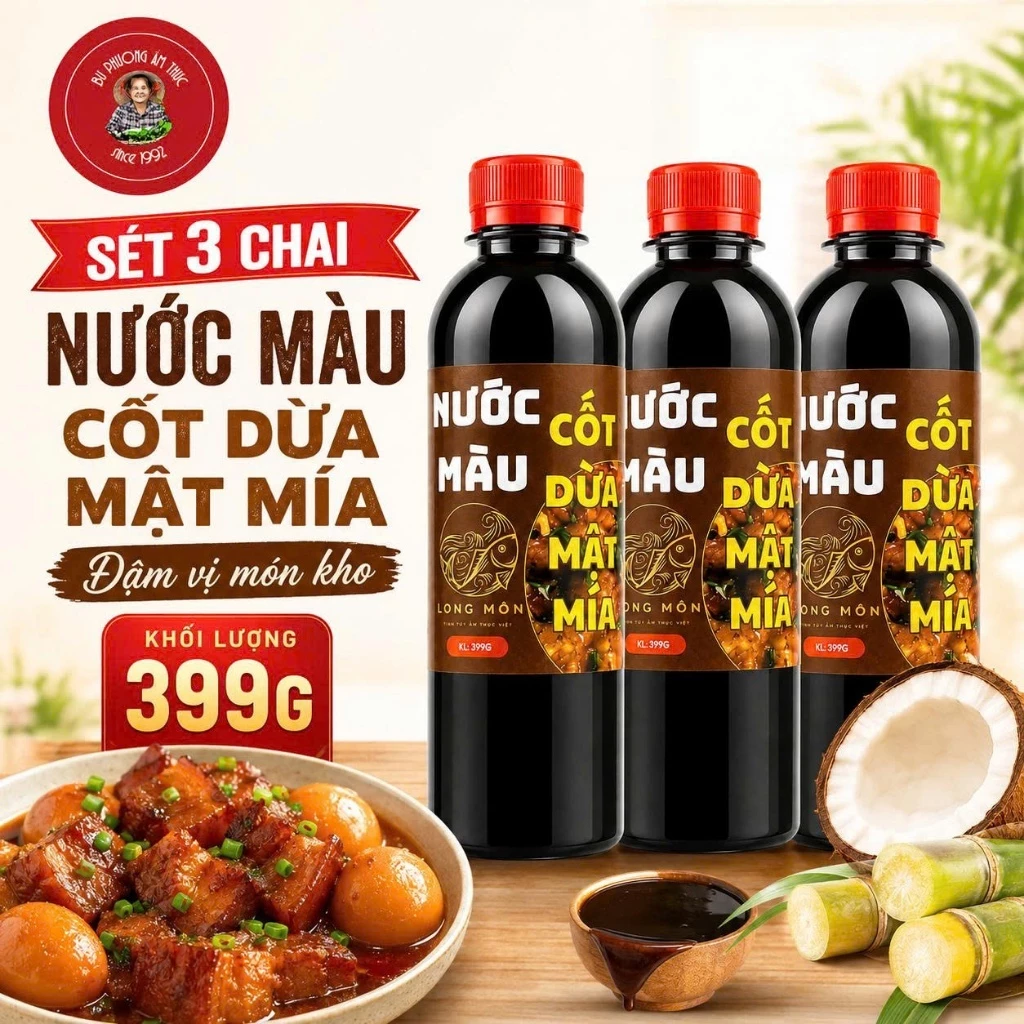 Nước màu mật mía cốt dừa - Thương hiệu Bu Phương Chai 399G (Không chất bảo quản)