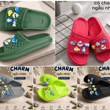 Dép tổ ong nam nữ quai ngang bản to EVA siêu nhẹ, êm chân có charm ngẫu nhiên