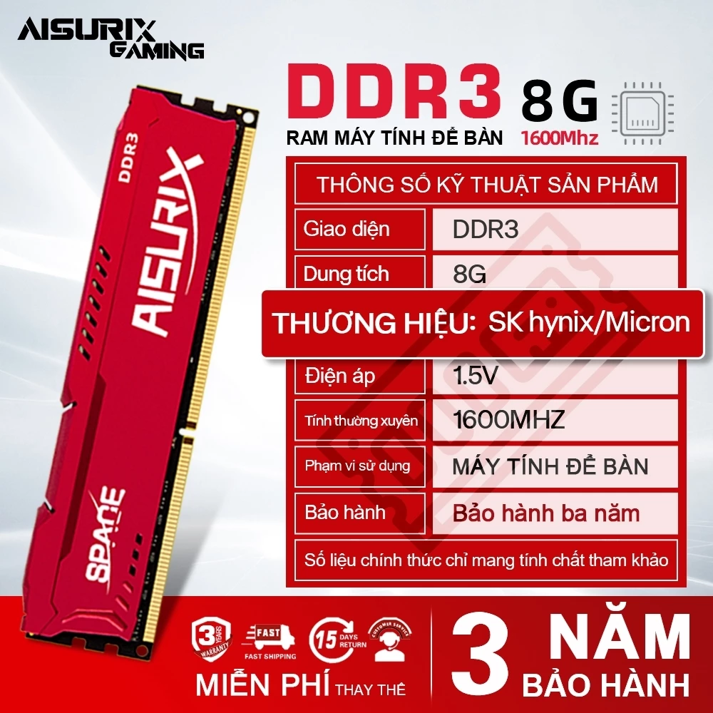 AISURIX DDR3 RAM 8GB 1.5V 1600Mhz máy tính bàn Memory Ram