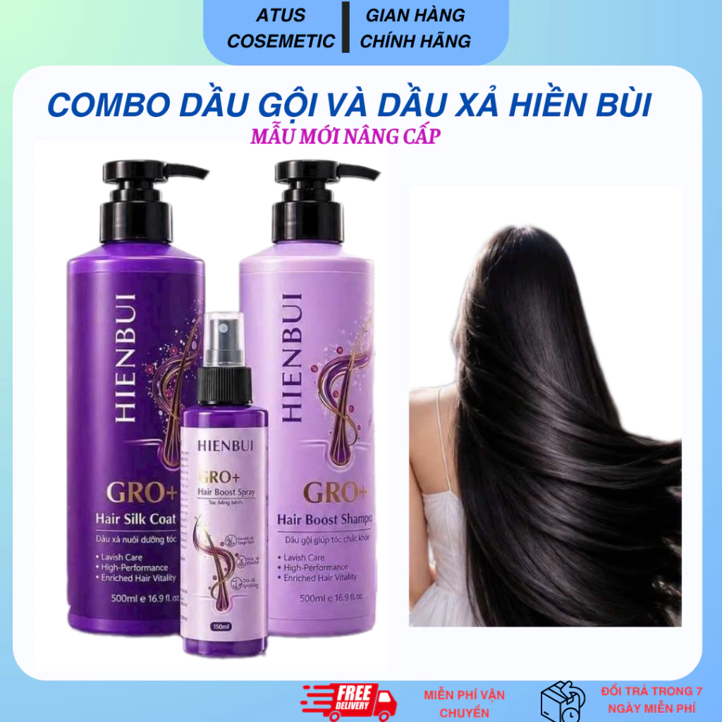 ( Mẫu mới ) Combo Dầu Gội Xả GRO+ Hiền Bùi 500ml TẶNG 1 chai xịt kích mọc tóc 150ml hỗ trợ tóc đẹp