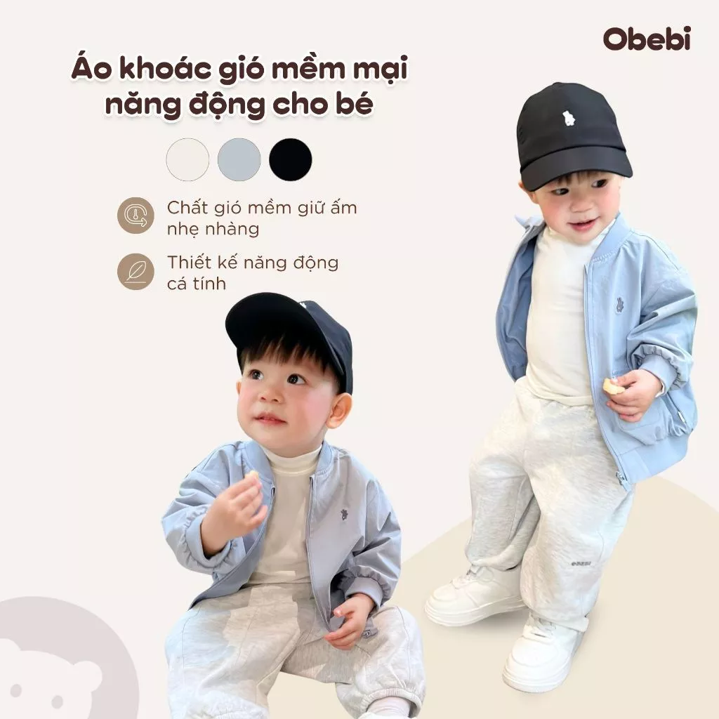 Áo Khoác Gió Thời Trang Thu Đông In Hình Thêu Thỏ Obebi Cho Bé Trai Bé Gái Từ 8 - 23kg AK224