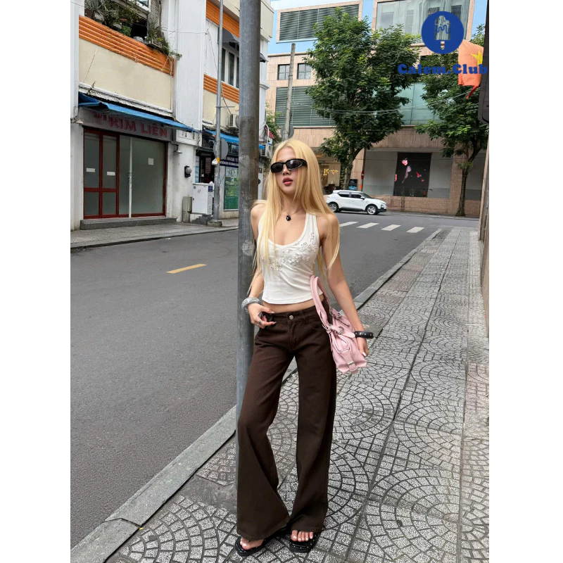 Calem.Club - Quần Kaki Jean cạp trễ LOWEY DENIM form ống suông tôn dáng phong cách Y2K cá tính