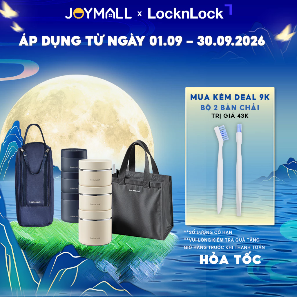 Bộ 3 Hộp Cơm Giữ Nhiệt LocknLock Lunch Box LHC8052S02 1.1L, Chính Hãng, Có Túi, Muỗng Đũa - JoyMall
