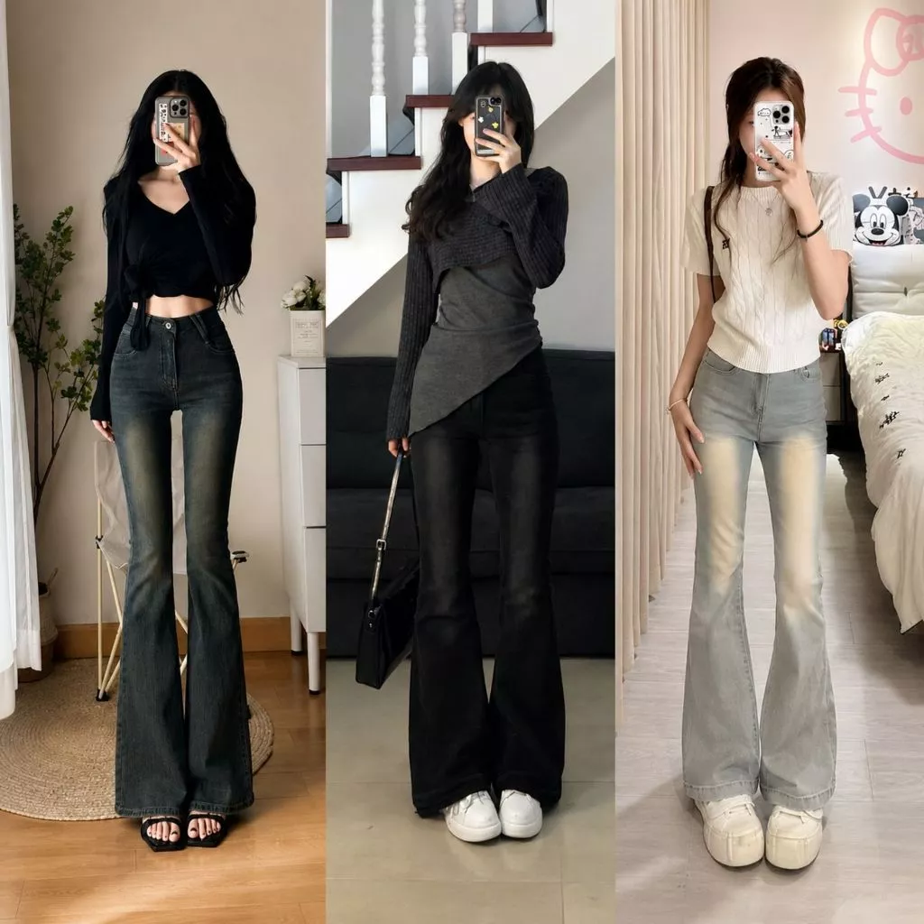 Quần jean nữ ống loe BIGSIZE nữ gấu to cạp cao, quần bò loe nữ tôn dáng co giãn Ms335339