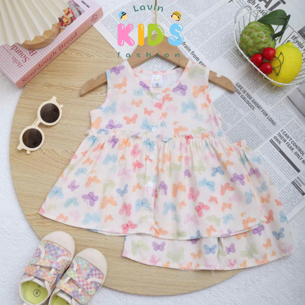 Bộ tole bé gái sát nách bèo bụng Lavin Kids 5-18kg mềm mịn, thoáng mát, ít co rút
