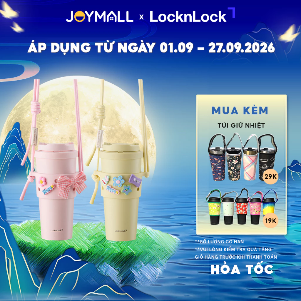 Combo Ly Giữ Nhiệt LocknLock Energetic Tumbler LHC3249S01 và Quai Đeo Silicone TLL076 Sleeve Set, Chính Hãng - JoyMall