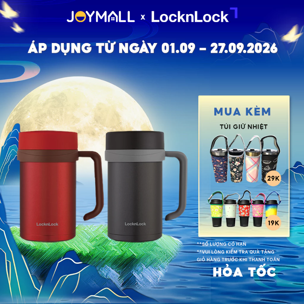 Ly giữ nhiệt LocknLock 500ml có tay cầm New Basic Table LHC4026, LHC9002 - Hàng chính hãng - JoyMall