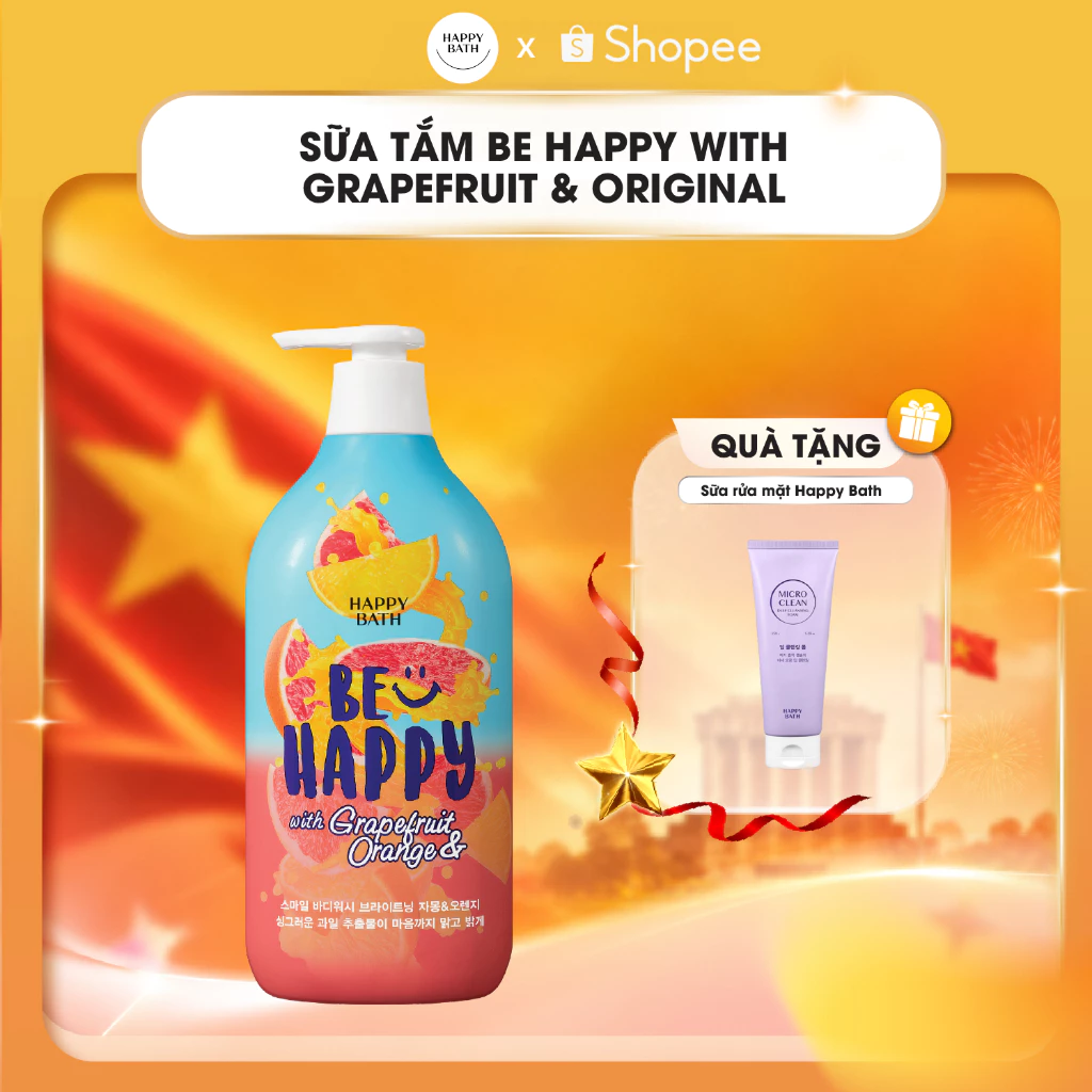 Sữa Tắm Happy Bạth Hương Bưởi Tươi Mát, Ngăn Ngừa Các Dấu Hiệu Lão Hóa Da, Thay Đổi Da Xỉn Màu 900g