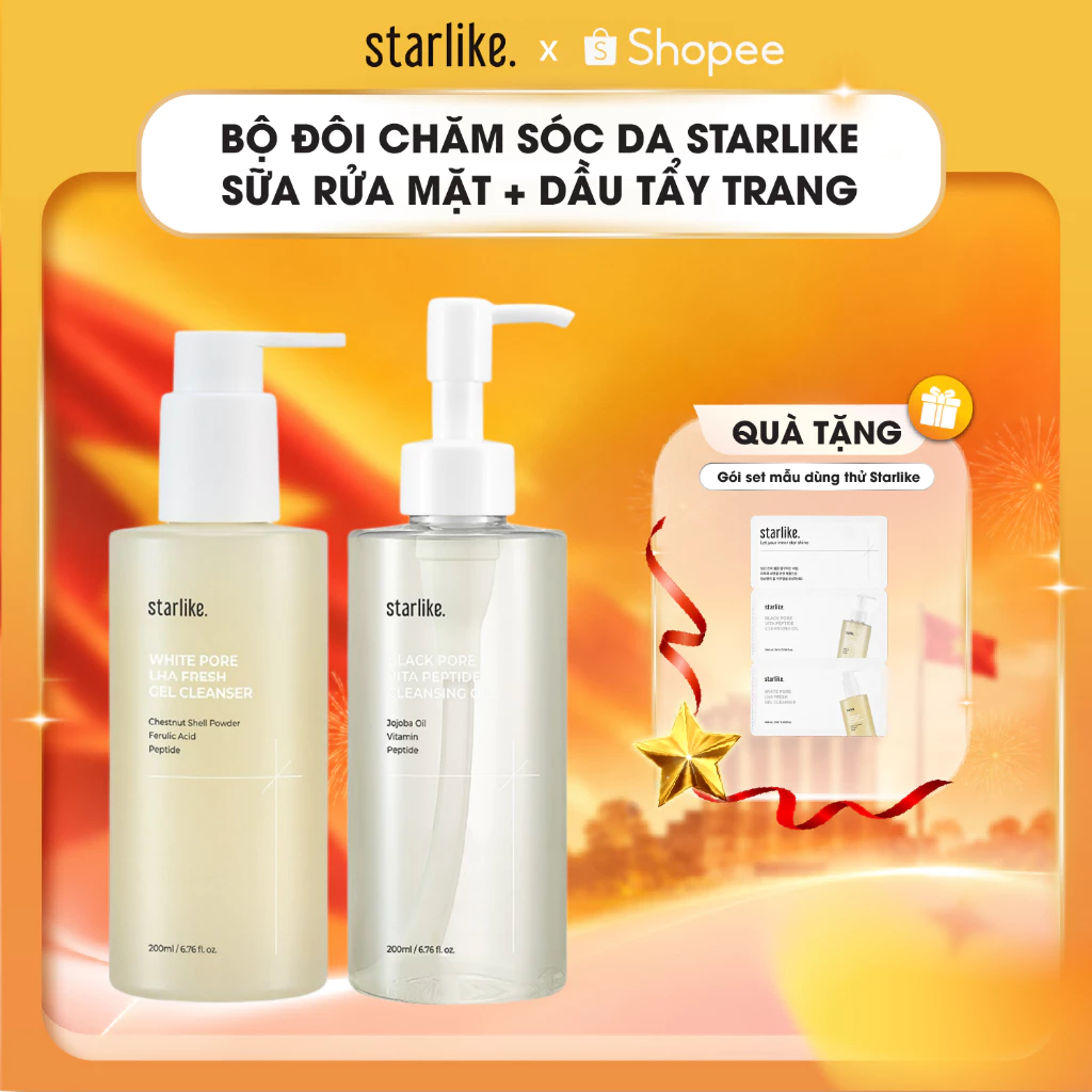 [CHÍNH HÃNG STARLIKE] Combo Dầu Tẩy Trang Black Pore & Sữa Rửa Mặt Gel White Pore LHA Peptide Làm Sạch Lỗ Chân Lông