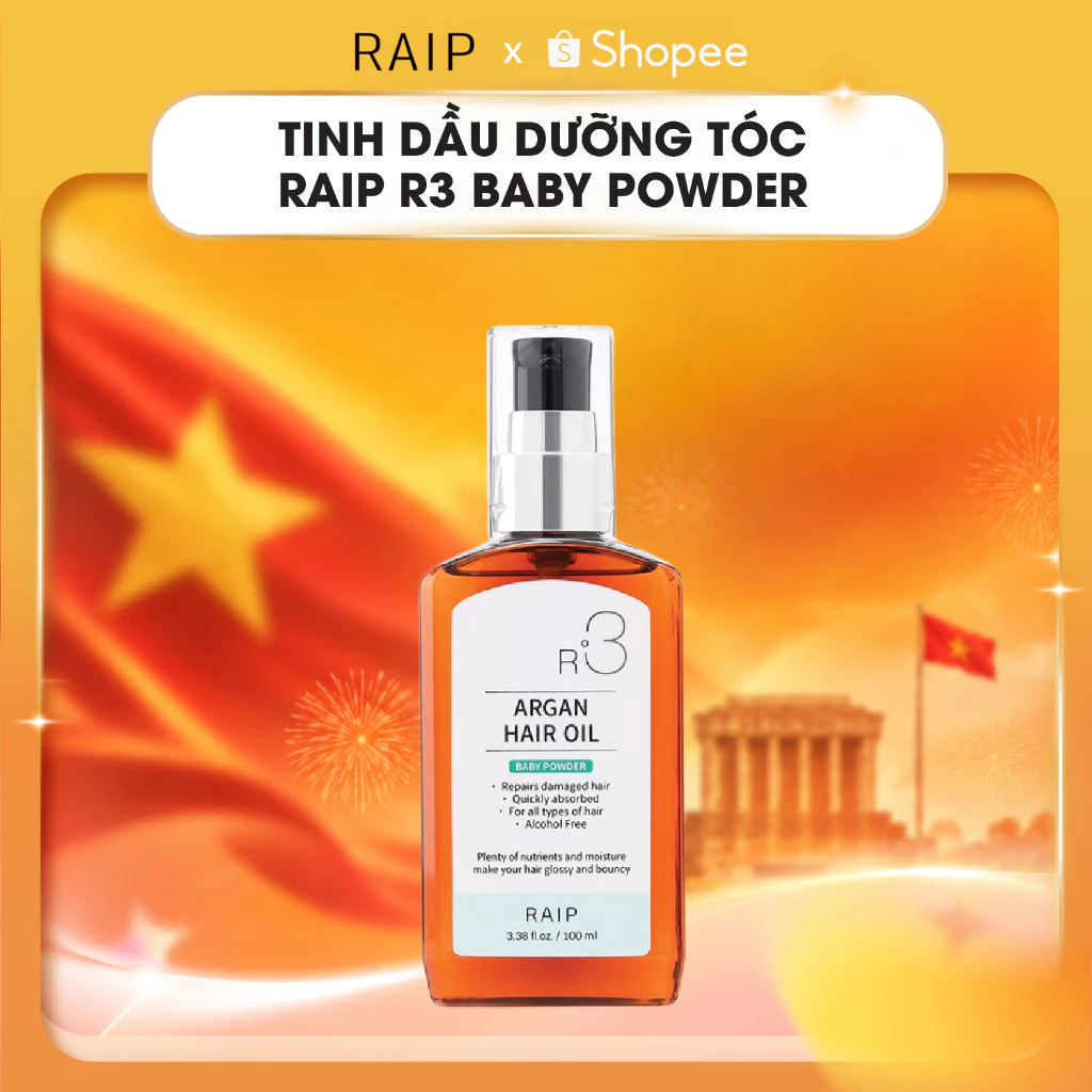 Tinh Dầu Dưỡng Tóc RAIP R3 Argan Hair Oil Baby Powder 100ml – Mềm Mượt, Phục Hồi Tóc Hư Tổn, Bóng Khỏe