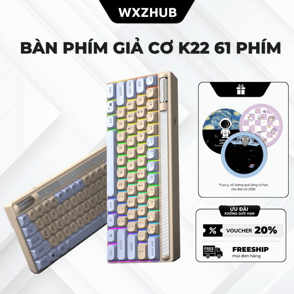 Bàn Phím Giả Cơ K22 RGB 7 Màu 61 Phím, Bàn Phím Mini Có Dây USB, Keycap ABS Cho Học Tập Văn Phòng Gaming
