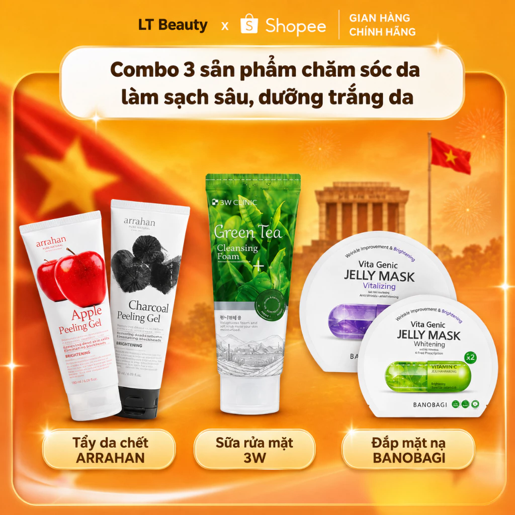 Combo 3 Món Chăm Sóc Da Hàn Quốc Arrahan + Sữa Rửa Mặt 3W Clinic + Mặt Nạ Banobagi Làm Sạch Sâu Dưỡng Trắng Da