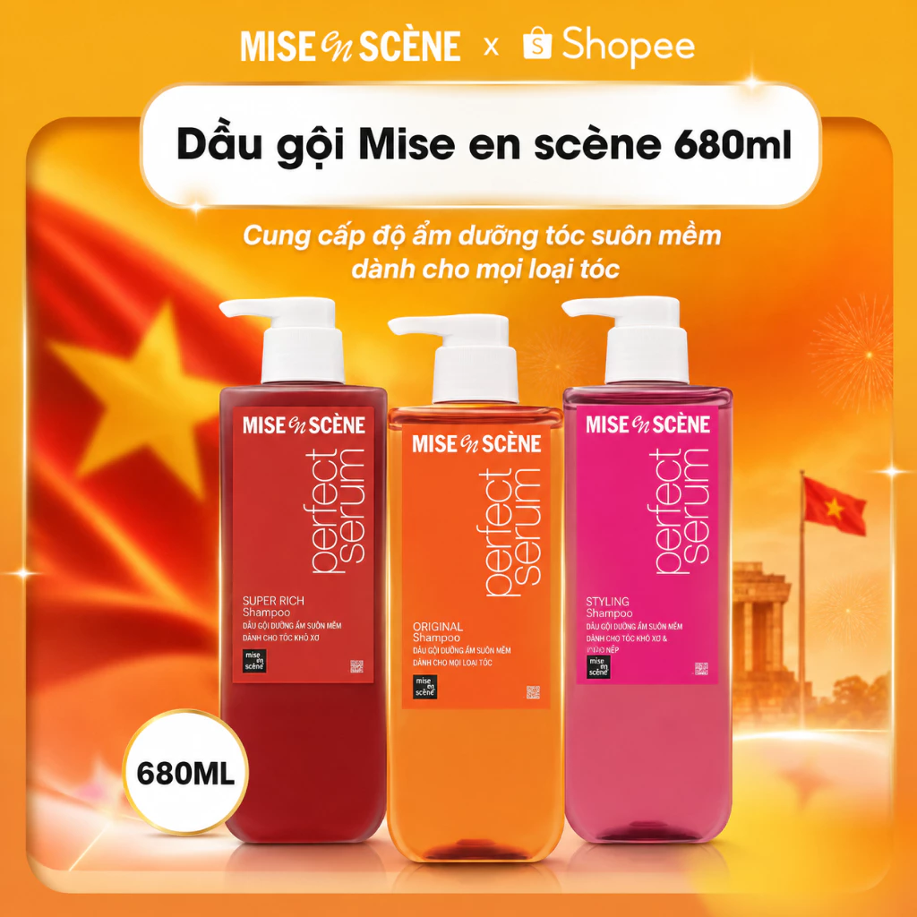 [SIZE LỚN 680ML] Dầu gội mise en scène Perfect Serum phục hồi hư tổn, giúp tóc suôn mềm, bồng bềnh, dễ vào nếp