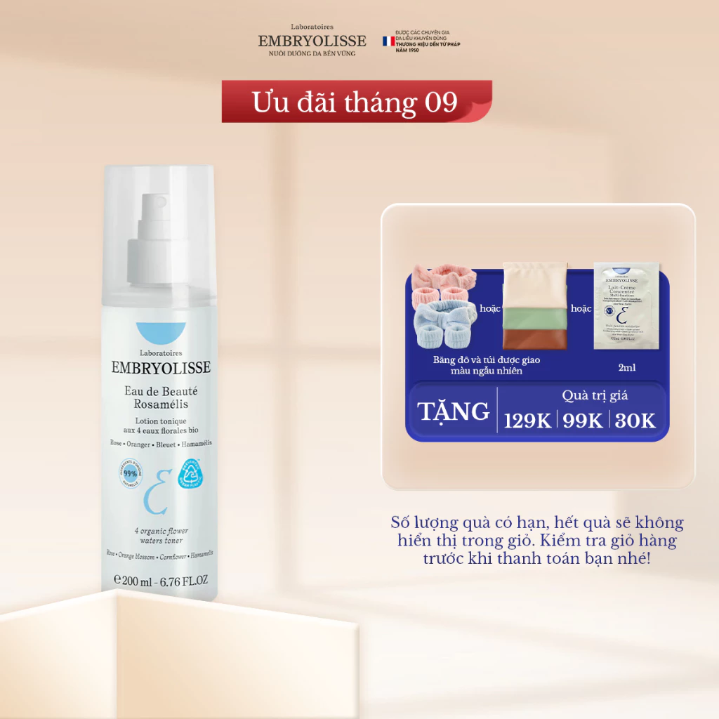 Xịt Dưỡng Cấp Ẩm Sâu Embryolisse Eau De Beaute Rosamelis 200ml