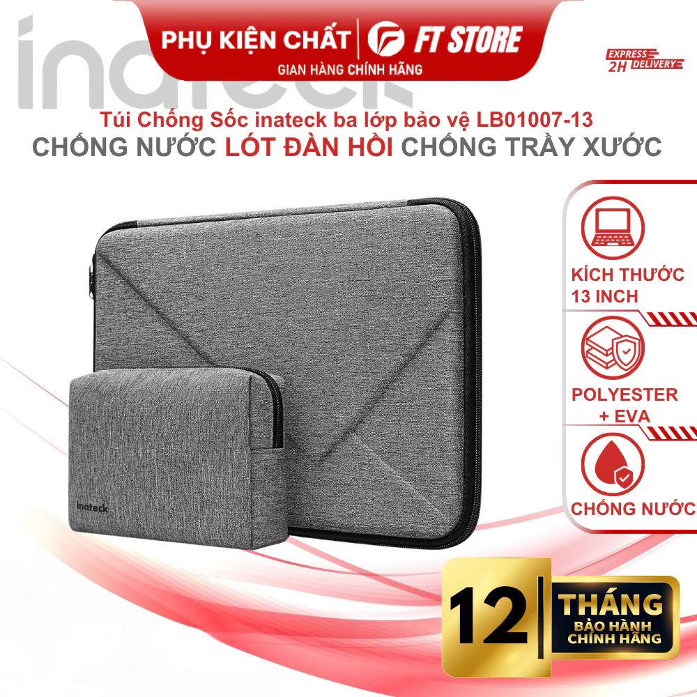 Túi Chống Sốc Inateck LB01007-13 inch - Chống Va Đập, Kháng Nước - Tặng Túi Phụ Kiện Mini