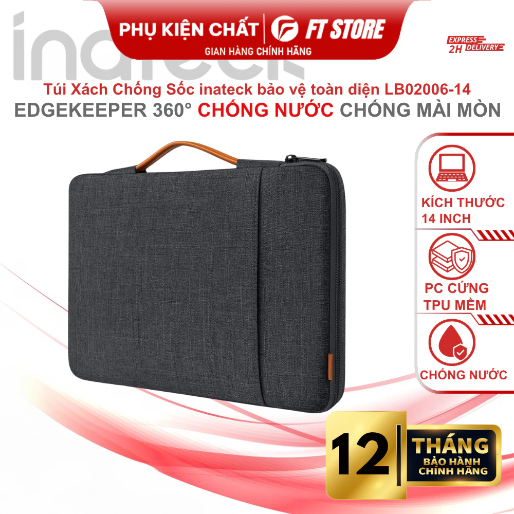Túi Xách Chống Sốc inateck LB02006-14inch, Chống thấm nước, Tránh trầy xước, Bảo vệ máy toàn diện