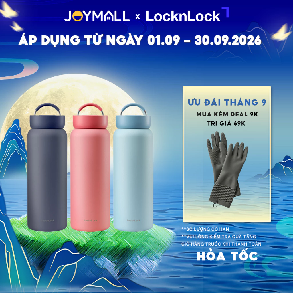 Bình giữ nhiệt LocknLock Jumbo Tumbler 900ml LHC4300, Hàng chính hãng, quai xách inox - JoyMall