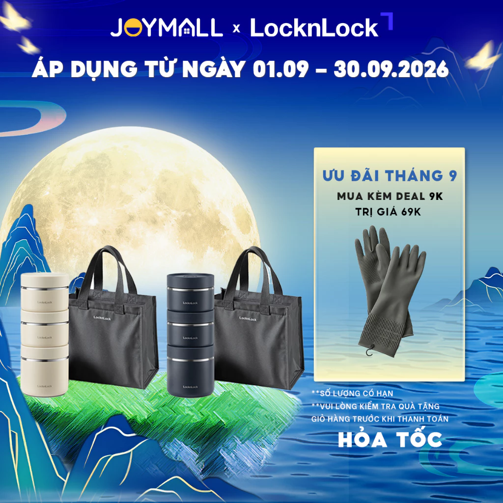 Bộ 3 hộp cơm giữ nhiệt LocknLock Lunch Box LHC8052S01 LHC8052S02 1.1L kèm túi, muỗng đũa - JoyMall