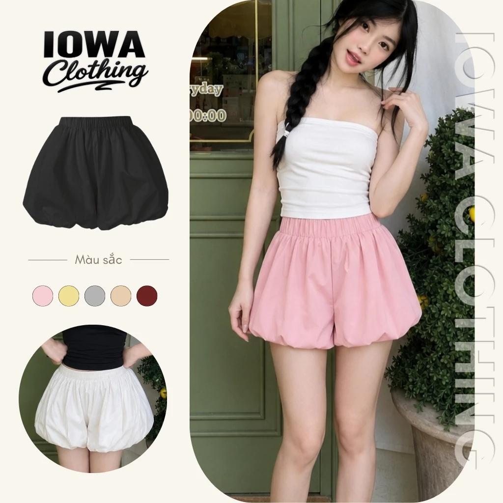 Quần Short Nữ Bí Ngô Cạp Lưng Thun IOWA QU03 - Thun Kate 2 Lớp Phồng Bồng Bềnh