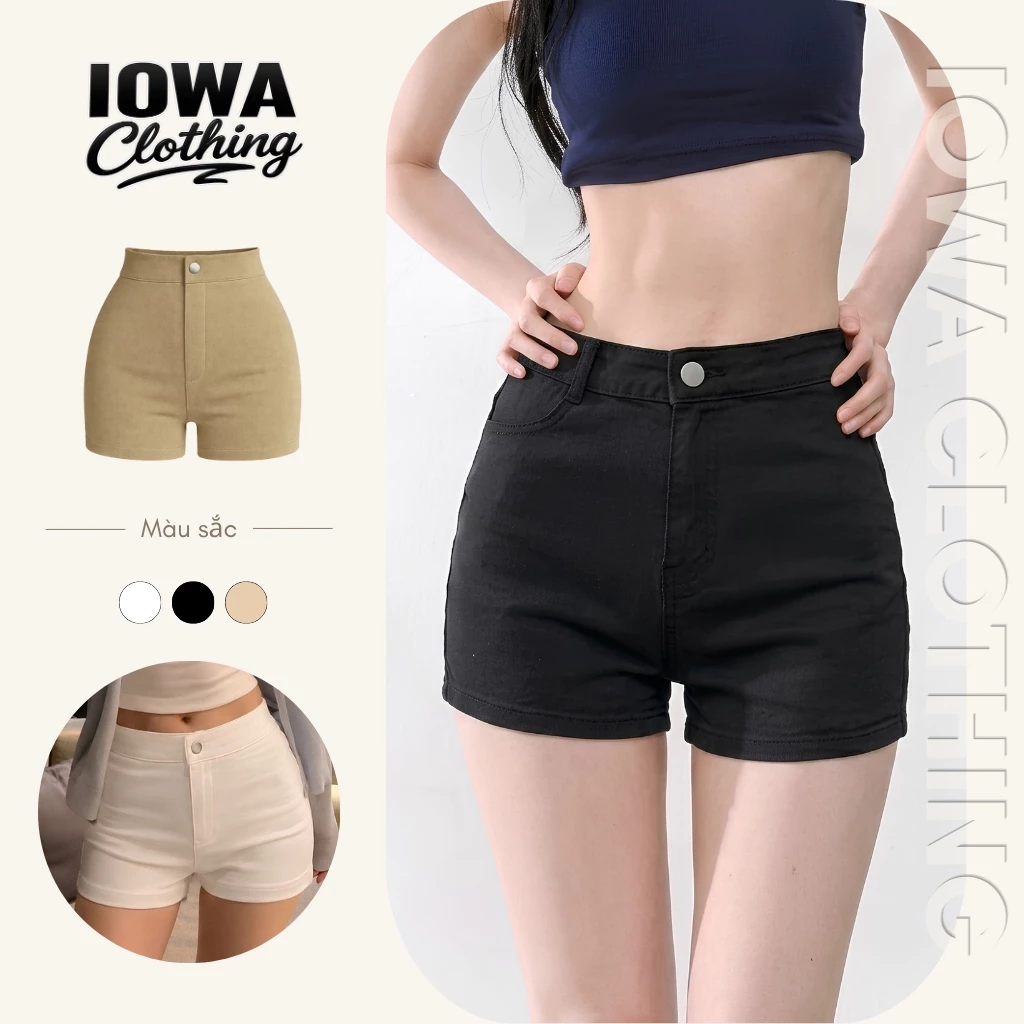 Quần Short Nữ Kaki Trơn Cạp Cao IOWA QU10 - Vải Kaki Dày Dặn