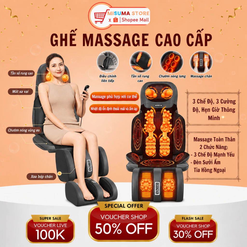 Đệm Ghế Massage Đa Năng Toàn Thân MX68 - Massage Cổ, Vai, Gáy, Thắt Lưng, Lưng,Thư Giãn Tại Nhà