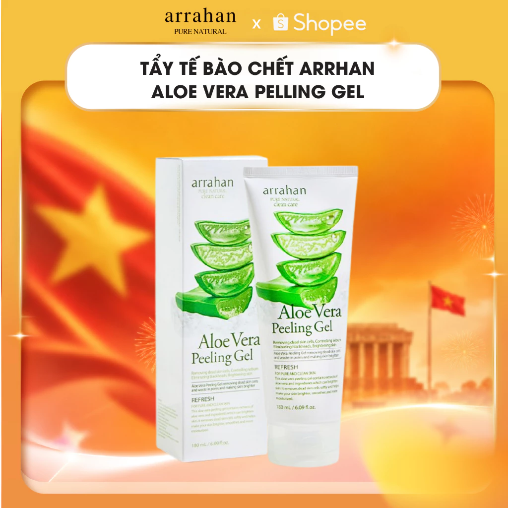Gel tẩy tế bào chết Arrhan Aloe Vera Pelling Gel Hỗ trợ làm sạch bụi bẩn, dưỡng ẩm Hàn Quốc 180ml