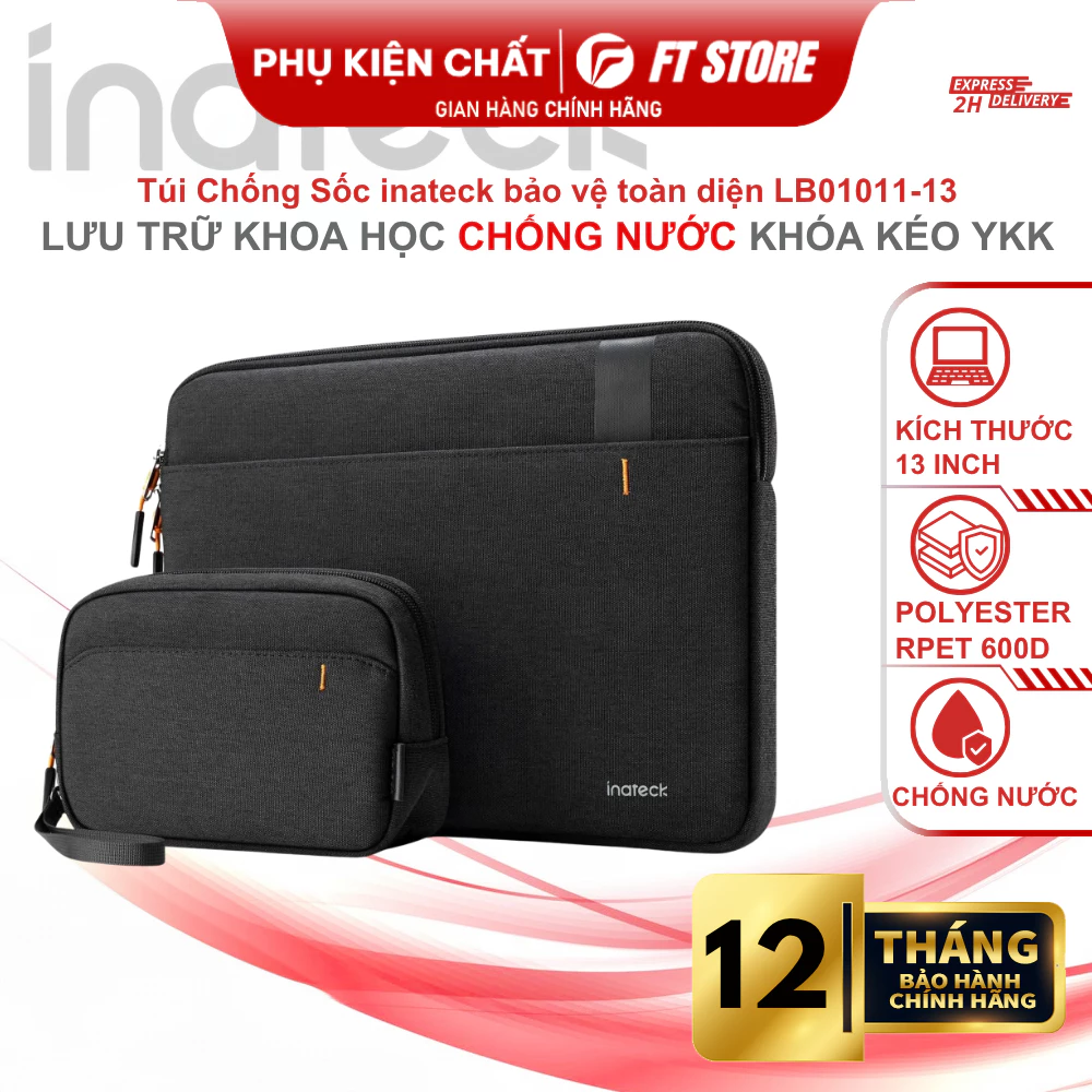 Túi Chống Sốc Inateck LB01011-13 Inch, Chống Va Đập - Khóa Kéo YKK - Tặng Kèm Túi Phụ Kiện