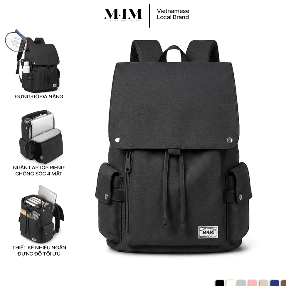 Balo đi học nam nữ nắp gập thời trang M4M SUNDAY BACKPACK BM012 Cặp học sinh nhiều ngăn đựng laptop 15.6 inch