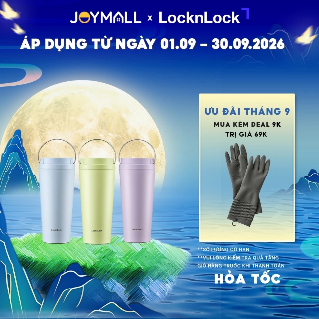 Ly Giữ Nhiệt LocknLock Bucket One Touch LHC3345 550ml, Hàng Chính Hãng, Quai Xách Tiện Lợi - JoyMall