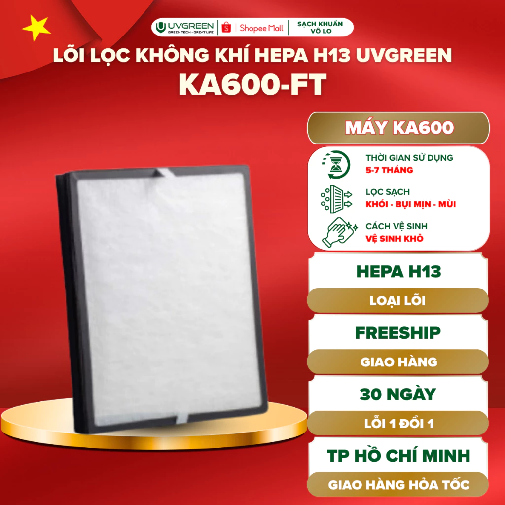 [UVG] Màng Lọc Máy Lọc Không Khí UVGREEN KA600, HEPA H13 3 Lớp, Lọc Bụi Mịn PM2.5, Hút Mùi Hiệu Quả