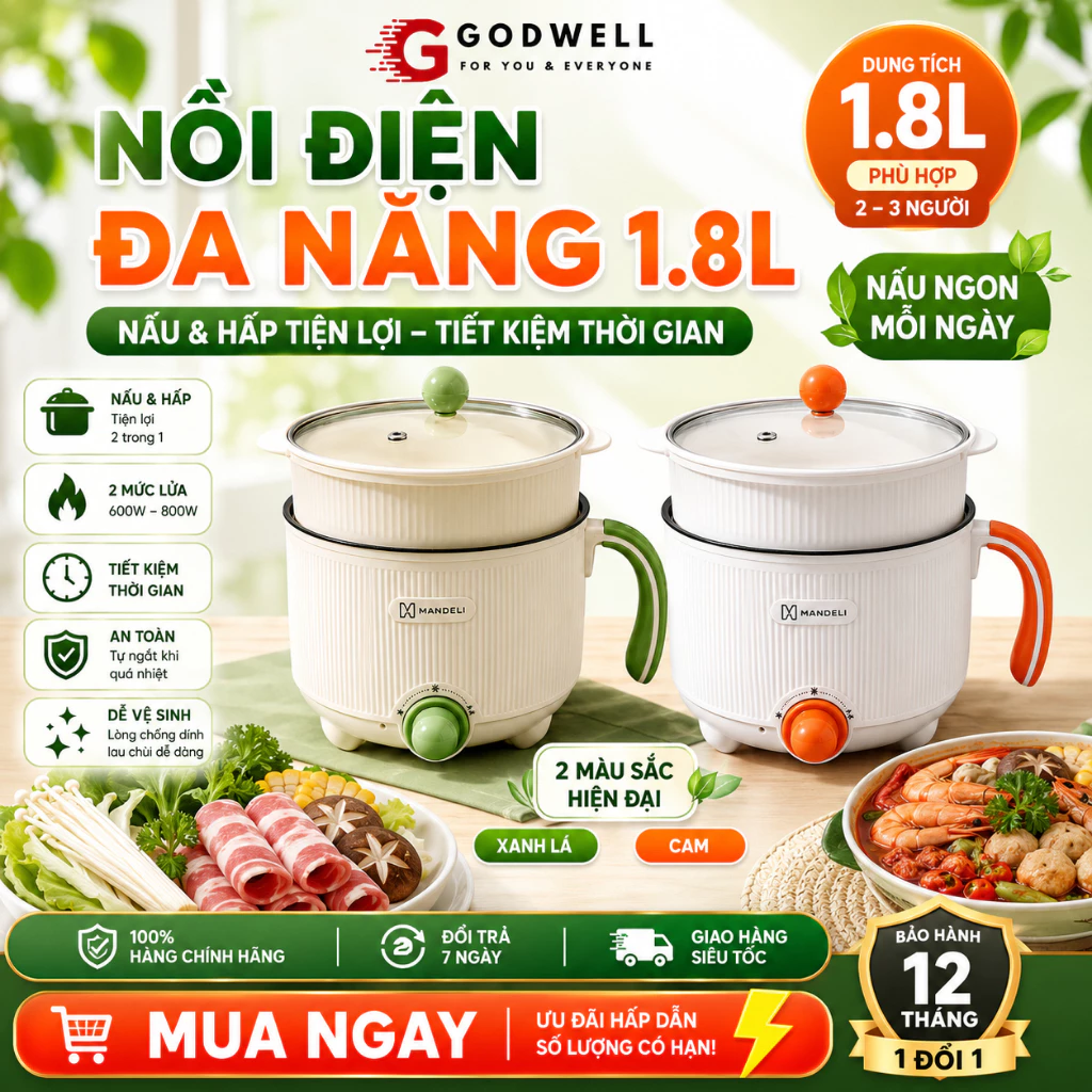 [NNN] Nồi Lẩu Điện Mini 2 Tầng Kèm Giá Hấp, Nấu Mì, Nướng, Luộc, Chiên, Chống Dính Vân Đá Tiện Lợi