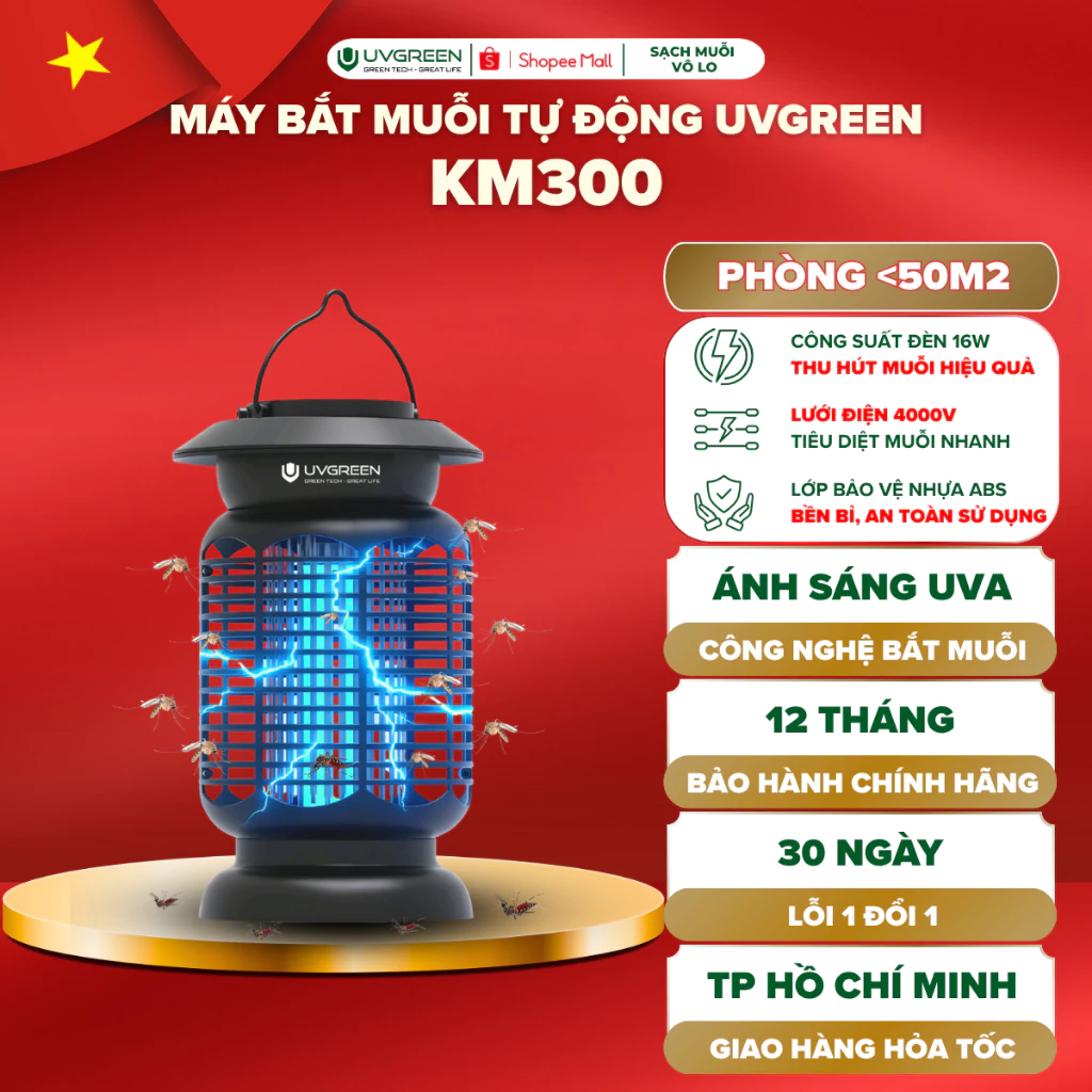 [UVG] Máy Bắt Muỗi, Ruồi Và Côn Trùng Thông Minh KM300 & KM4x0 UVGREEN, Công Suất 16W, Bảo Hành 12T