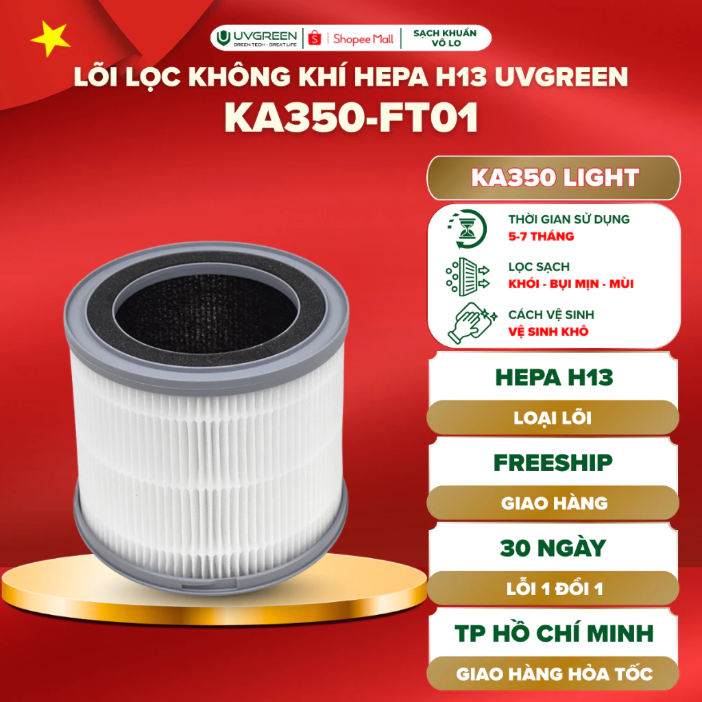 [UVG] Màng Lọc Máy Lọc Không Khí UVGREEN KA350, HEPA H13 3 Lớp, Lọc Bụi Mịn PM2.5, Hút Mùi Hiệu Quả