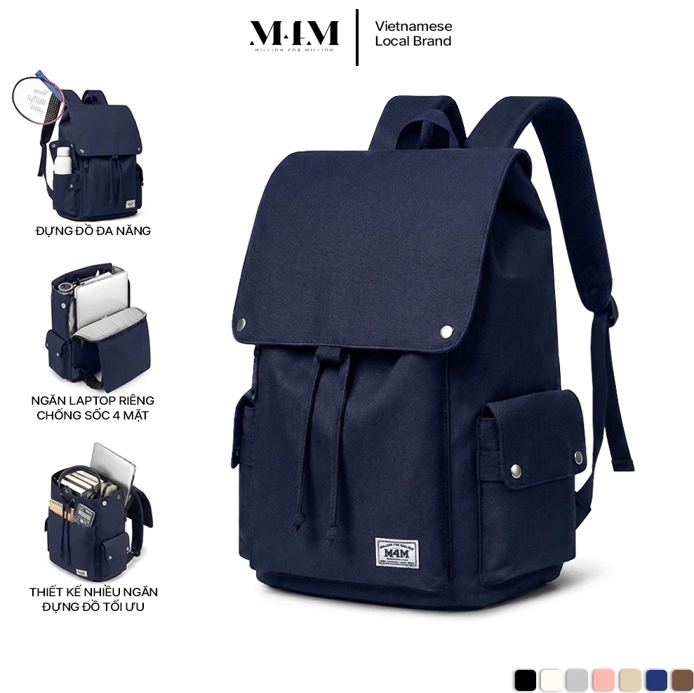 Balo đi học thời trang đựng laptop 15.6 inch M4M SUNDAY BACKPACK BM012 Cặp học sinh nam nữ nhiều ngăn vải trượt nước