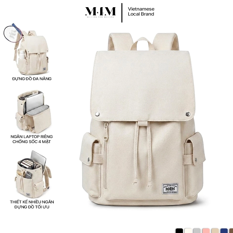 Balo đi học thời trang M4M SUNDAY BACKPACK BM012 Cặp nữ nam học sinh nhiều ngăn đựng laptop 15.6 inch vải trượt nước