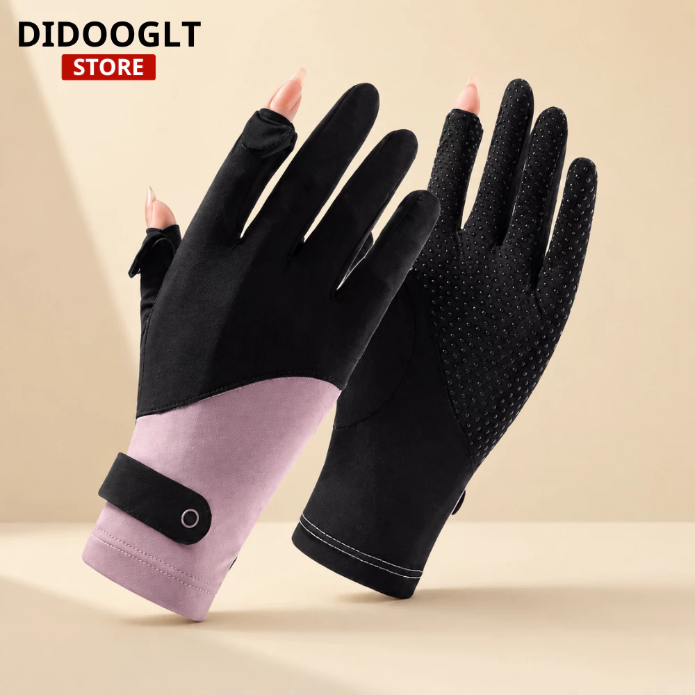 Gang Tay Nữ DIDOOGLT Bao Tay Chống Nắng Chất Thun Lạnh Mỏng Nhẹ Hạt Silicon Chống Trượt Hở Ngón Tay