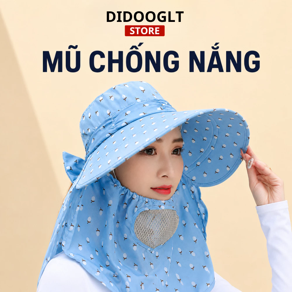 Mũ Nón rộng vành rộng chống nắng cực mát có khẩu trang 2 lớp bảo vệ bụi tốt cho sức khỏe kèm dây thắt tiện lợi- Didooglt