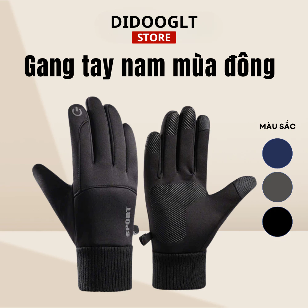 Găng tay nam mùa đông Didooglt chống nước cảm ứng giữ ấm đi xe máy mùa đông cảm ứng điện thoại lót nỉ lông