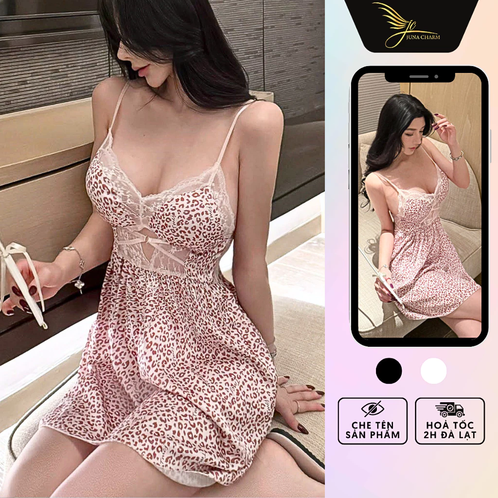 Váy Ngủ 2 Dây, Đầm Ngủ Họa Tiết Da Báo Sexy JUNA Freesize Thời Trang Đồ Ngủ Dành Cho Nữ Chất Lụa Phối Ren Cao Cấp/SP2400