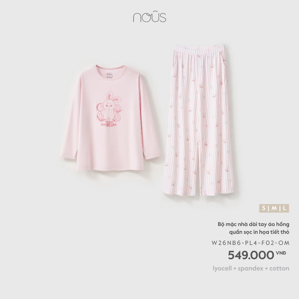 Nous Mom Bộ mặc nhà dài tay, bộ ngủ nữ cho mẹ bầu, sau sinh in hình mềm dai thoải mái dưới 70kg BST T9