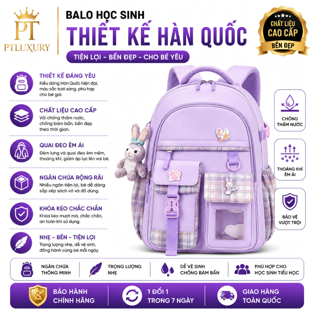 [ HOẢ TỐC ] Balo chống gù FENITE cho bé học sinh tiểu học chất liệu vải Oxford cao cấp