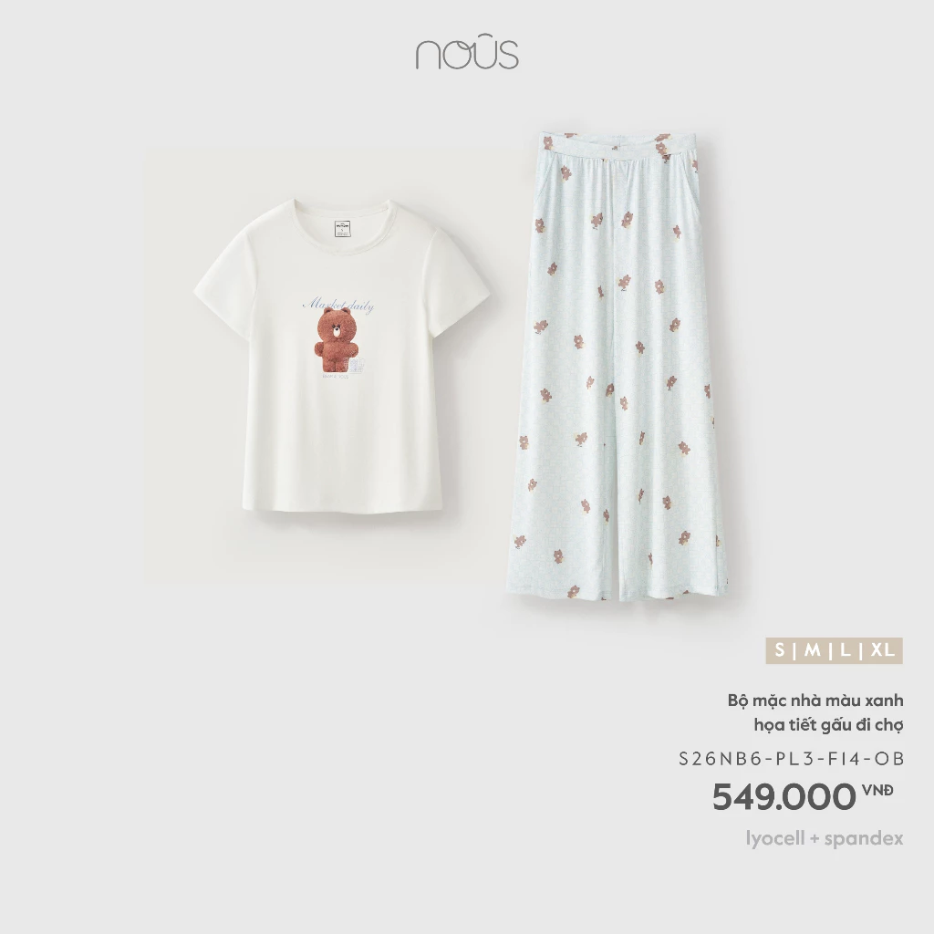 Nous Mom Bộ quần áo mặc nhà cộc tay, đồ bộ ngủ nữ in hình xinh xắn mềm nhẹ thoải mái cho mẹ bầu, sau sinh dưới 70kg