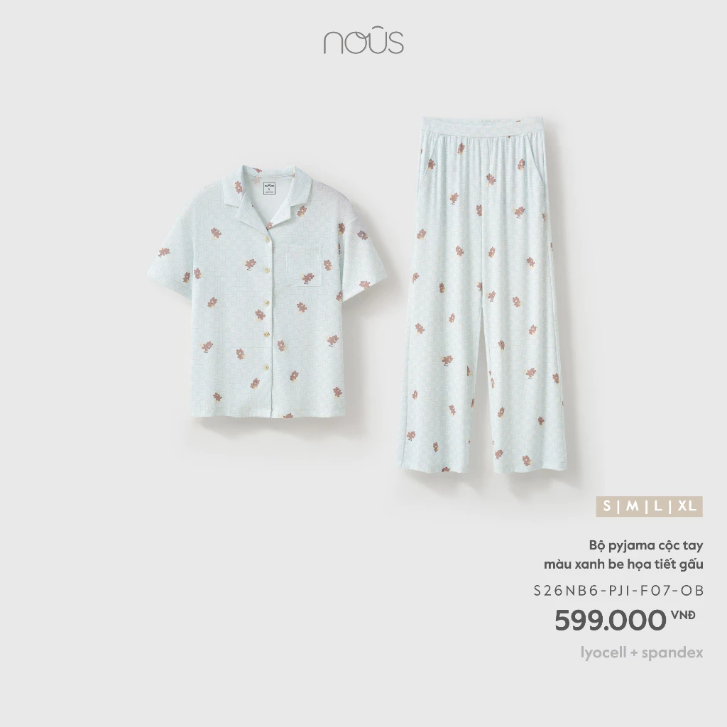 Nous Mom Bộ Pyjama cộc tay quần dài, bộ mặc nhà in họa tiết mềm mịn co giãn cho mẹ bầu, sau sinh dưới 70kg BST T9