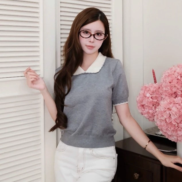 Áo Len Dệt Kim Nữ Cổ Polo Tay Ngắn Mềm Mịn LN75 Áo Len Mongtogi Mềm 2 Màu Xinh Yêu